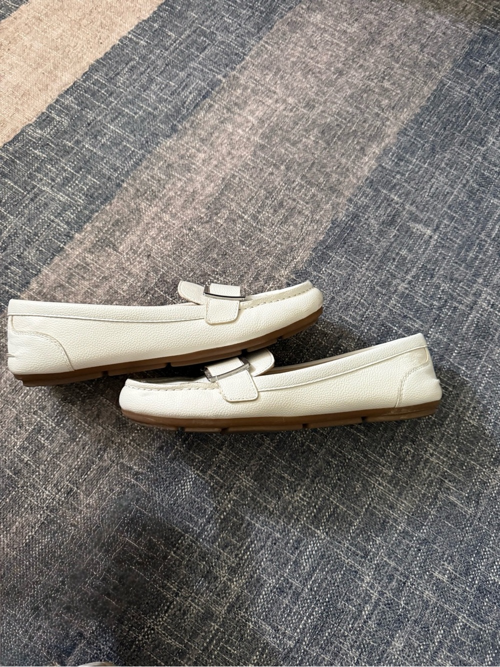 Calvin Klein White Leather Buckle Slip-On Loafers - Picture 2 of 5